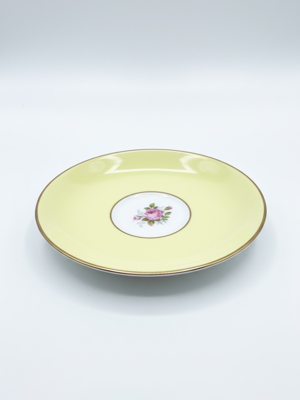 Royal Taunton Bone China England Saucer in Yellow with Floral and Gold Trim
